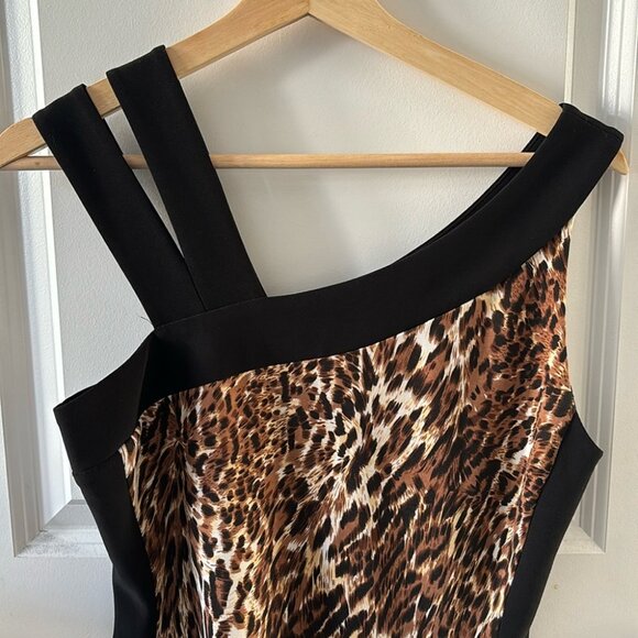 Vintage 90s Joseph Ribkoff Leopard Mini Dress US 8 Sleeveless Stretch Party - Picture 4 of 7